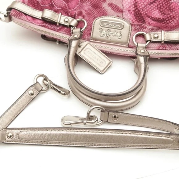 COACH OUTLET Floral Textile Metallic Trim Tote Bag Zipper Shoulder Strap - Picture 3 of 9